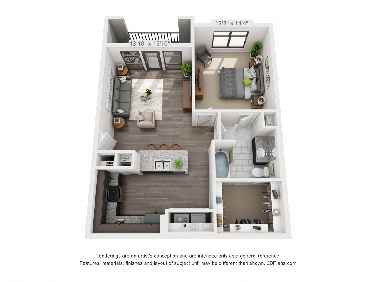Floor plan for 1 bed, 1 bath, 826 sqft